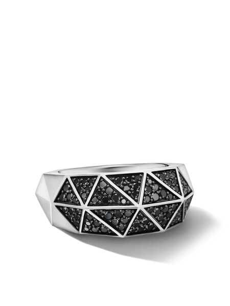  David Yurman Sterling Silver Torqued Faceted Diamond Signet Ring (11.3mm) 