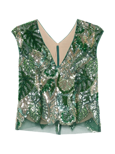  De Santis Sequin Embellished V-neck Top - Green 