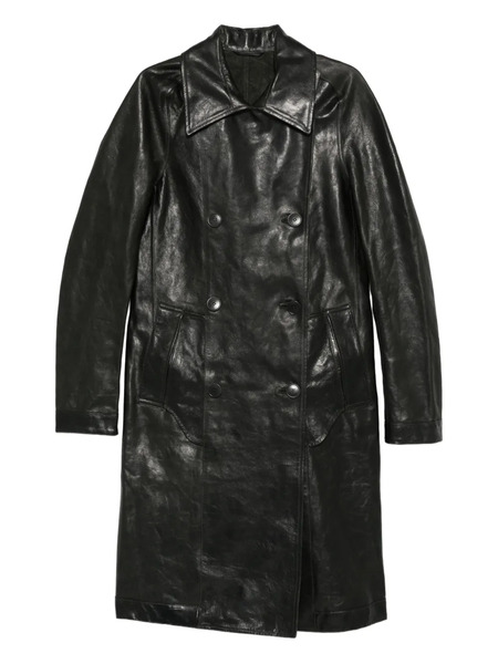  Deepti Double-breasted Leather Coat - Black 