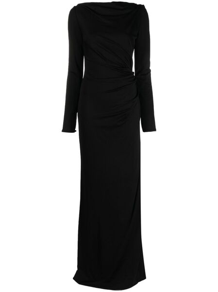  Del Core Gathered Long-sleeve Gown - Black 
