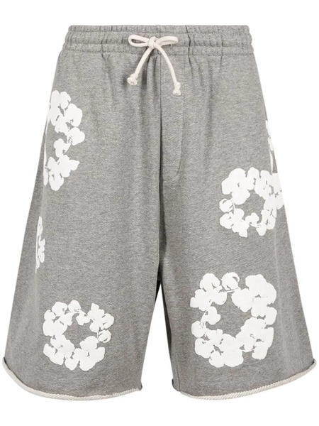  Denim Tears Drawstring cotton Wreath Track Shorts - Grey 