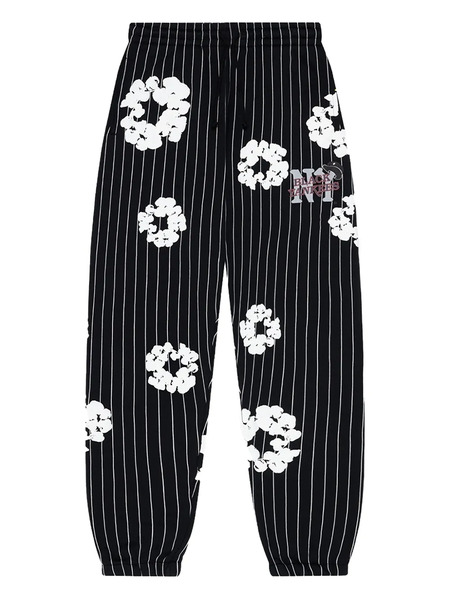  Denim Tears Flower-embellishment Striped-pattern Track Pants - Black 