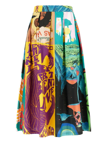  Department 5 Patchwork-design Pleated Skirt - Blue 