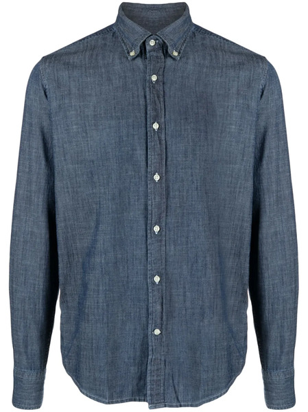  Deperlu Button-down Collar Cotton Shirt - Blue 