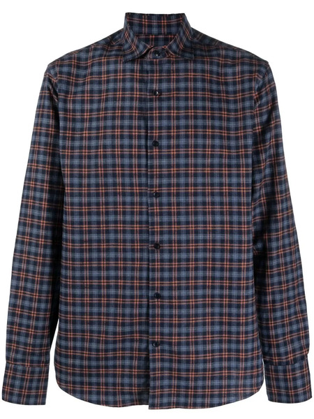  Deperlu Check-pattern Long-sleeve Shirt - Blue 