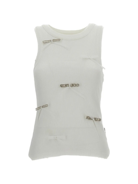  Des Phemmes Bow Embellishment Ribbed Top - White 