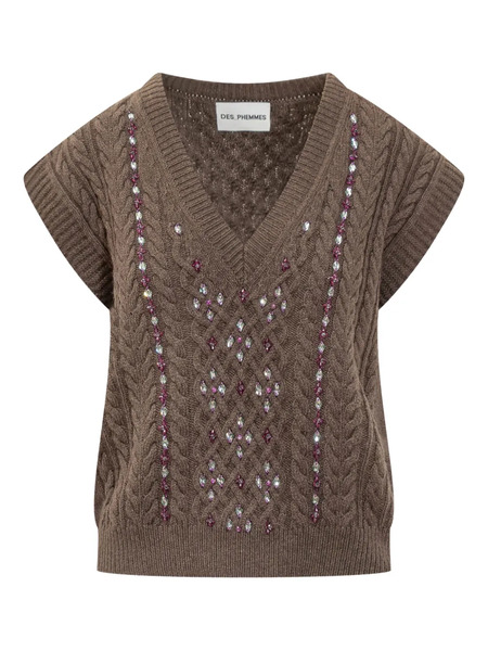  Des Phemmes Cable-knit Embellished Sweater - Brown 
