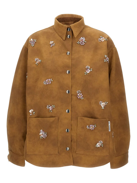  Des Phemmes Crystal-flower Embellished Jacket - Brown 