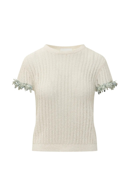 Des Phemmes Embroidered Ribbed Top - Neutrals 