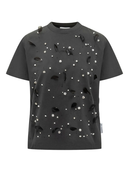  Des Phemmes Feather-embellished T-shirt - Grey 