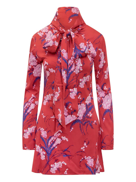  Des Phemmes Floral-print Tie-neck Mini Dress - Red 