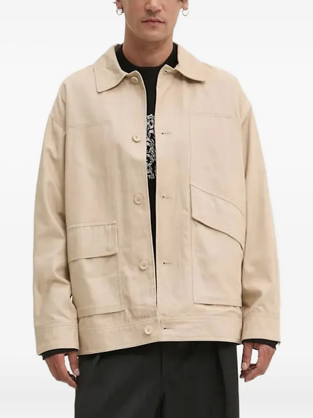  Desigual Embroidered-details Buttoned Shirt Jacket - Neutrals 