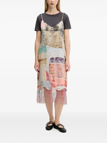  Desigual Patchwork Lace Midi Dress - Neutrals 