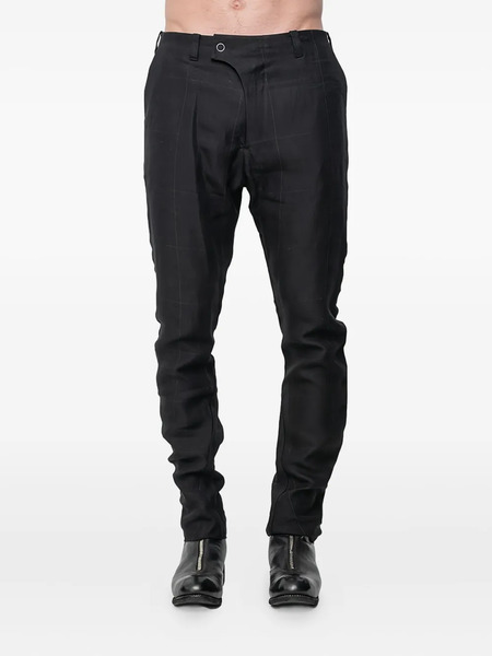  Devoa Grid-pattern Linen Regular Trousers - Black 
