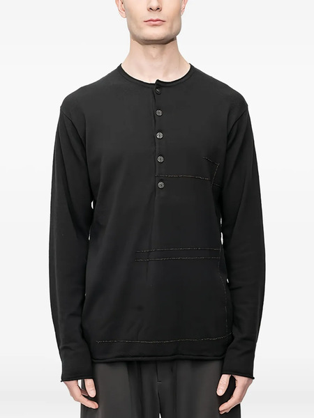  Devoa Henley-neck Long-sleeve Sweater - Black 