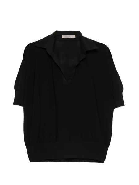  D.exterior Collared V-neck Top - Black 