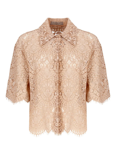  D.exterior Lace-pattern Short-sleeved Shirt - Pink 