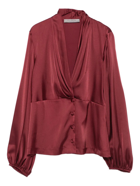 D.exterior Pleated Button-front Blouse - Red 