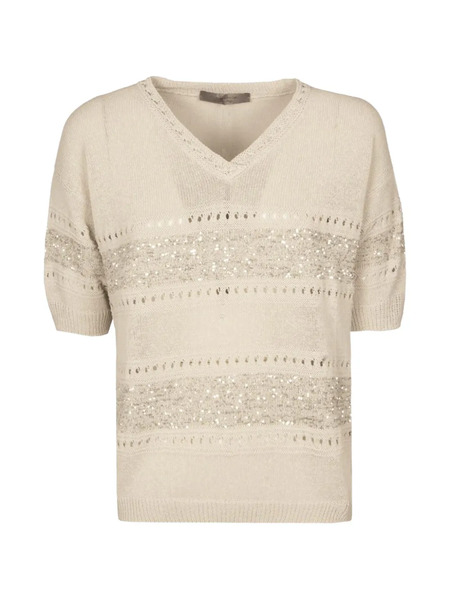  D.exterior Sequin V-neck Sweater - Neutrals 