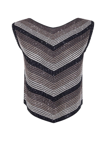  D.exterior Stripe-pattern Top - Black 