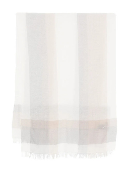  D.exterior Striped Fringed Scarf - White 
