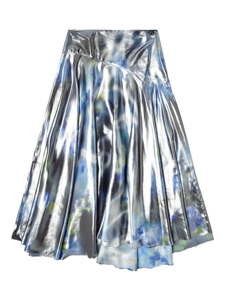  Diesel Asymmetric-panel Rose-motif Skirt - Silver 