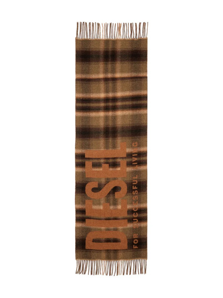  Diesel Check-pattern Fringed-edge Scarf - Brown 