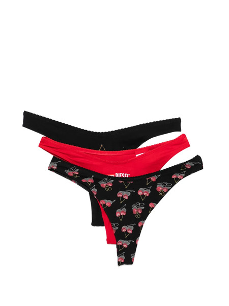  Diesel Cherry-graphics Thongs (set Of Three) - Black 