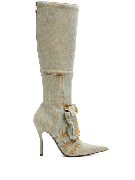  Diesel D-venus Pocket Denim Knee-high Boots - Neutrals 