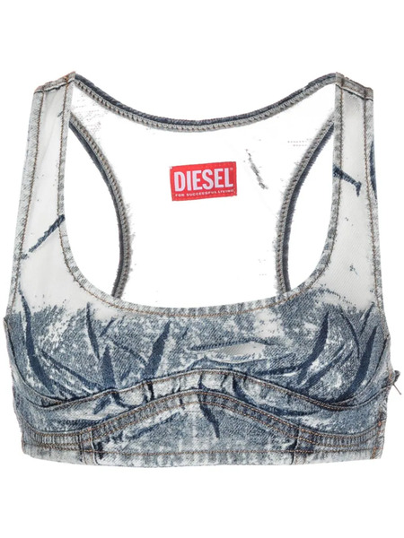  Diesel Denim-patchwork Mesh Top - Blue 