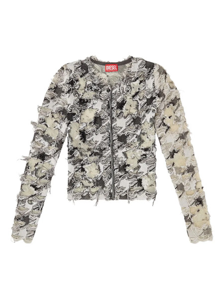  Diesel Devoré-houndstooth-jacquard Cardigan - White 