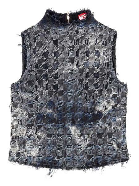  Diesel Houndstooth Denim Vest - Blue 