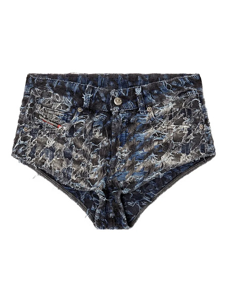  Diesel Houndstooth Tie-dye Frayed Denim Shorts - Blue 