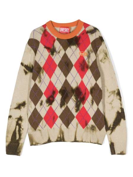 Diesel Kids Kairo Argyle-knit Jumper - Neutrals 