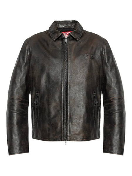  Diesel L-amar-wrd Logo-embossed Leather Jacket - Brown 