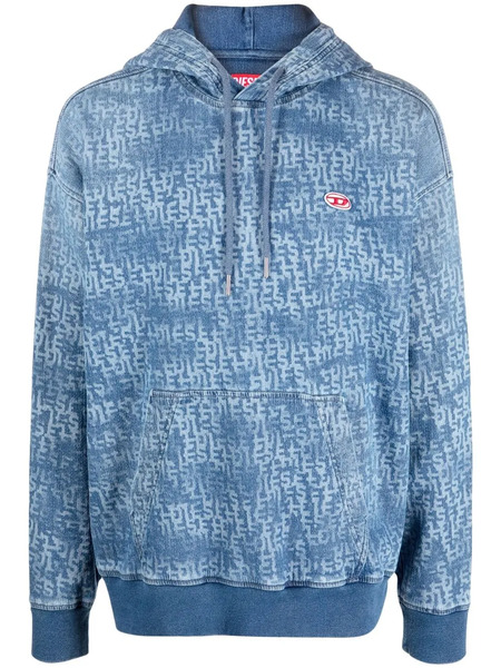  Diesel Logo Drawstring Hoodie - Blue 