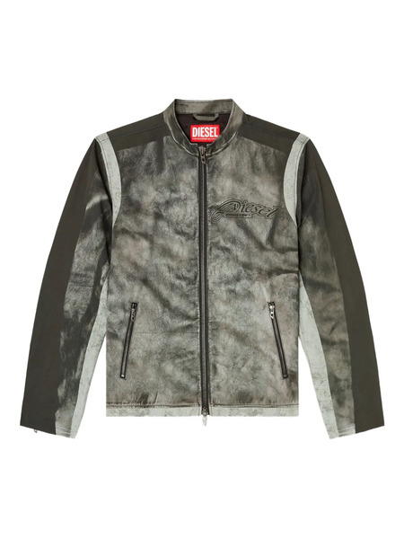  Diesel Panelled Logo Biker Jacket - Grey 