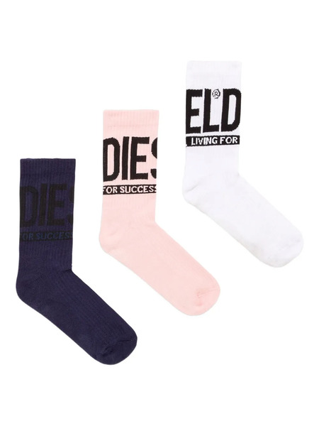  Diesel Skm-ray Cushioned Ribbed Logo Socks (pack Of Three) - Blue 