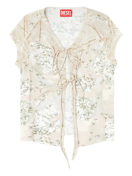  Diesel T-afrymy Lace-up Floral Top - Neutrals 