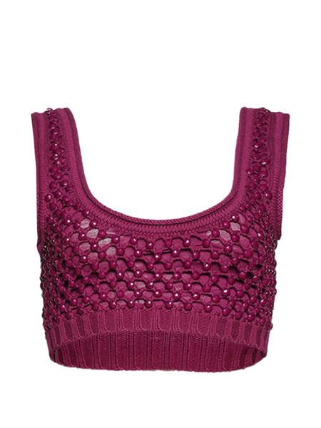  Diotima Beaded Crocheted Cropped Top - Purple 