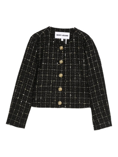  Dkny Check-pattern Cropped Jacket - Black 