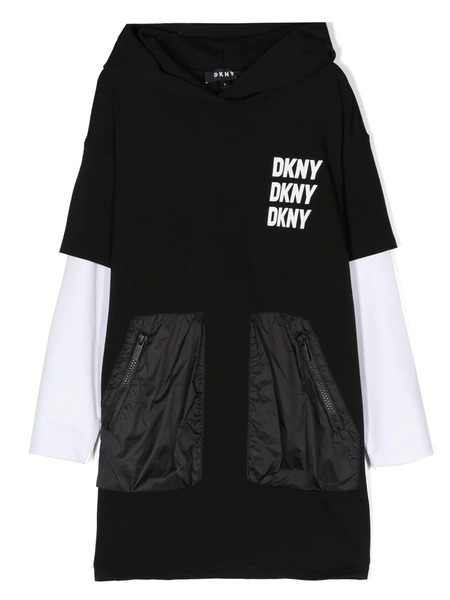  Dkny Kids Layered Hooded Sweater Dress - Black 