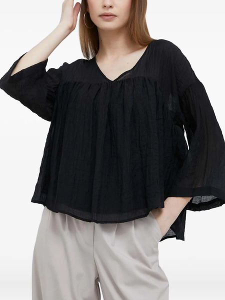  Dkny Tie-back Textured Blouse - Black 