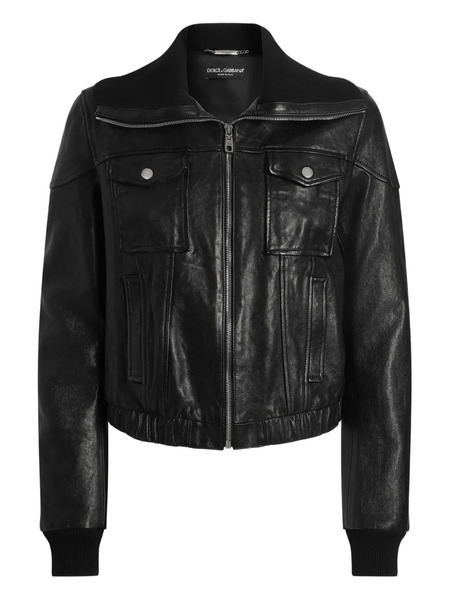  Dolce & Gabbana Bomber-style Leather Jacket - Black 