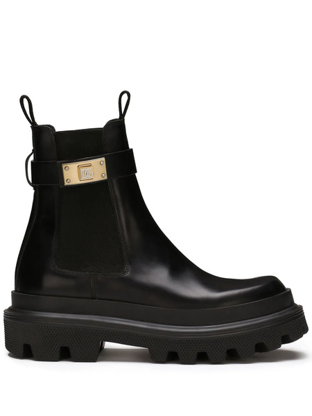  Dolce & Gabbana Branded-strap Leather Chelsea Boots - Black 