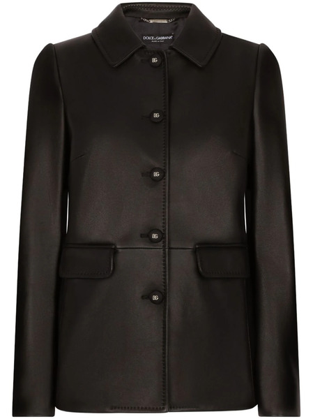  Dolce & Gabbana Button-embossed Leather Jacket - Black 
