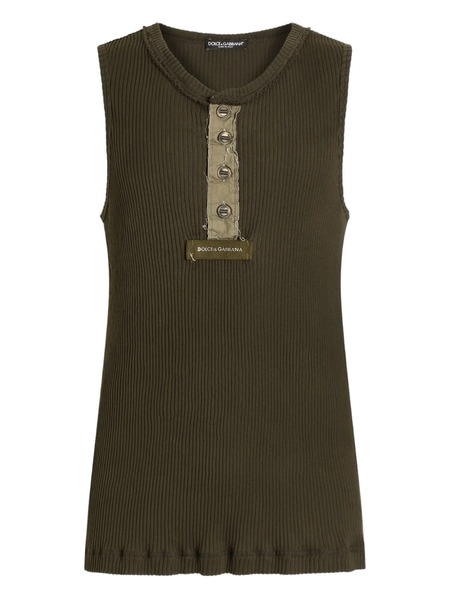  Dolce & Gabbana Button Ribbed Top - Green 