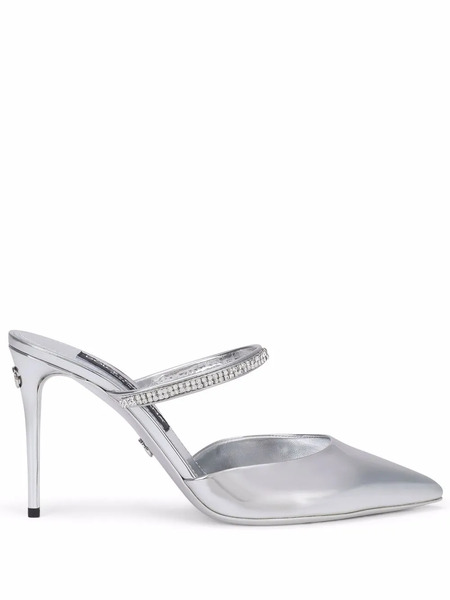  Dolce & Gabbana Crystal-embellished Pointed-toe Mules - Grey 