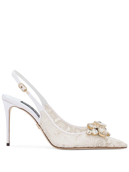  Dolce & Gabbana Crystal Lace Slingback Pumps - Neutrals 