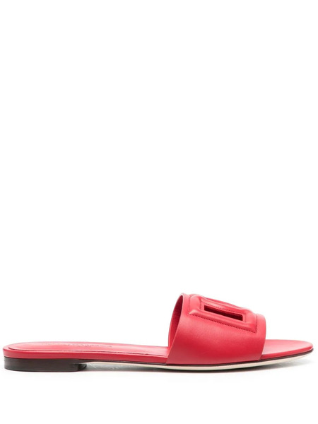  Dolce & Gabbana Dg Logo Leather Slides - Red 